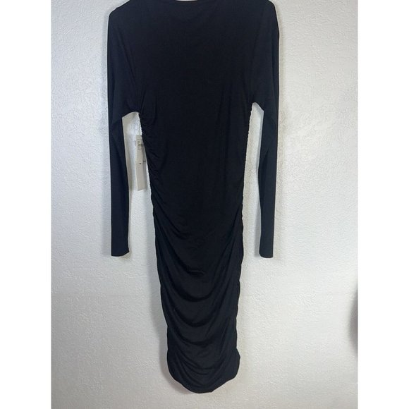 GOOD American Dress Size 3 Large Black Midi Slinky Ruched Jersey Long Sleeve T - Picture 11 of 13